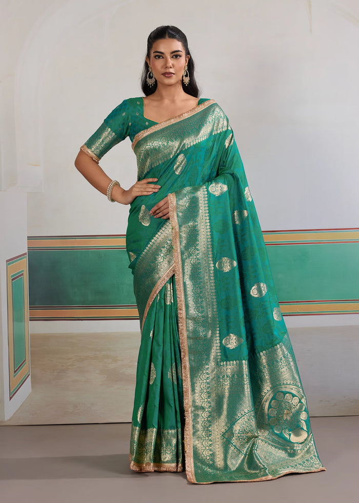 Hunter Green Woven Banarasi Satin Silk Saree