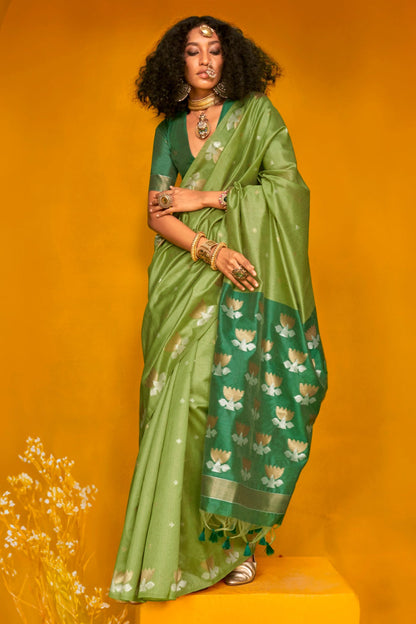 Green Tussar Handloom Silk Saree 