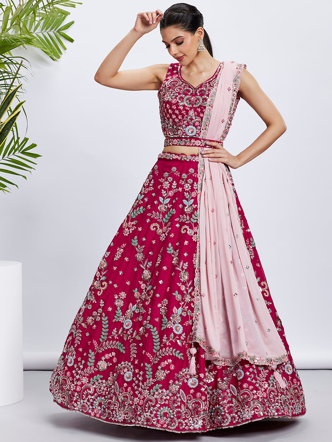 Rose Pure Georgette Sequins and Thread Embroidery Lehenga Choli &amp; Dupatta