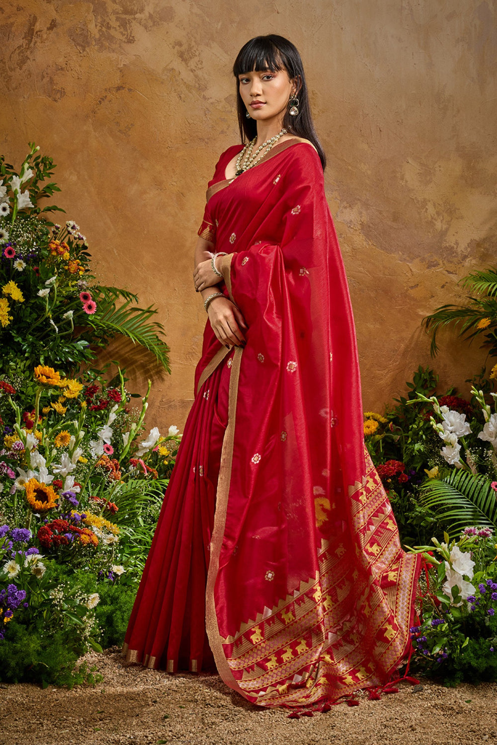 Red Pure Soft Tussar Handloom Silk Saree 