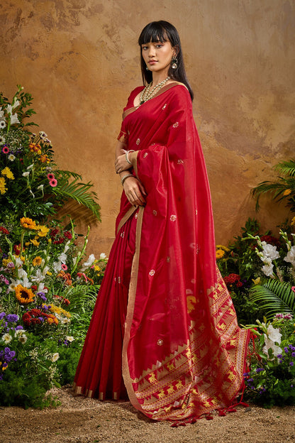 Red Pure Soft Tussar Handloom Silk Saree 