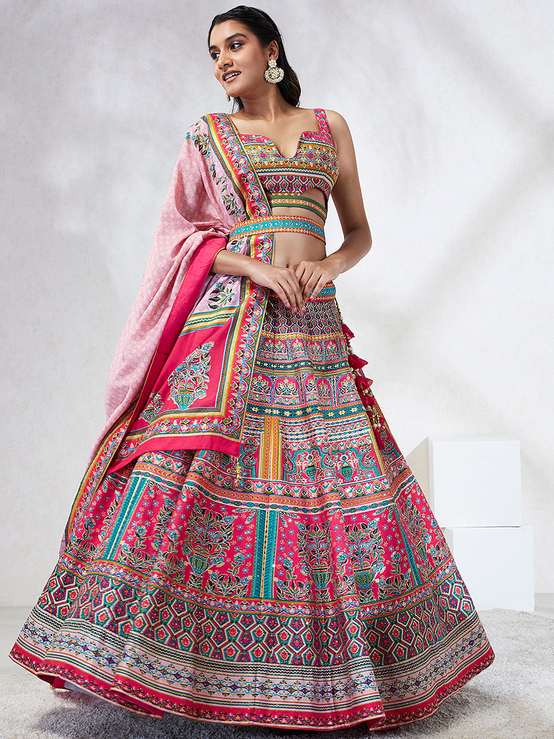 Pink Pure Georgette Position Printing with &amp; Stone work Lehenga Choli