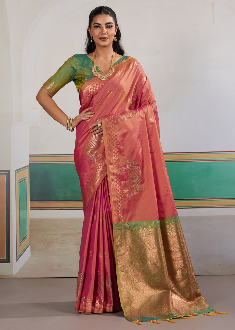 Rani Pink Pure Soft Silk Handloom Saree Panetar Saree Anant Tex Exports Pvt.Ltd..