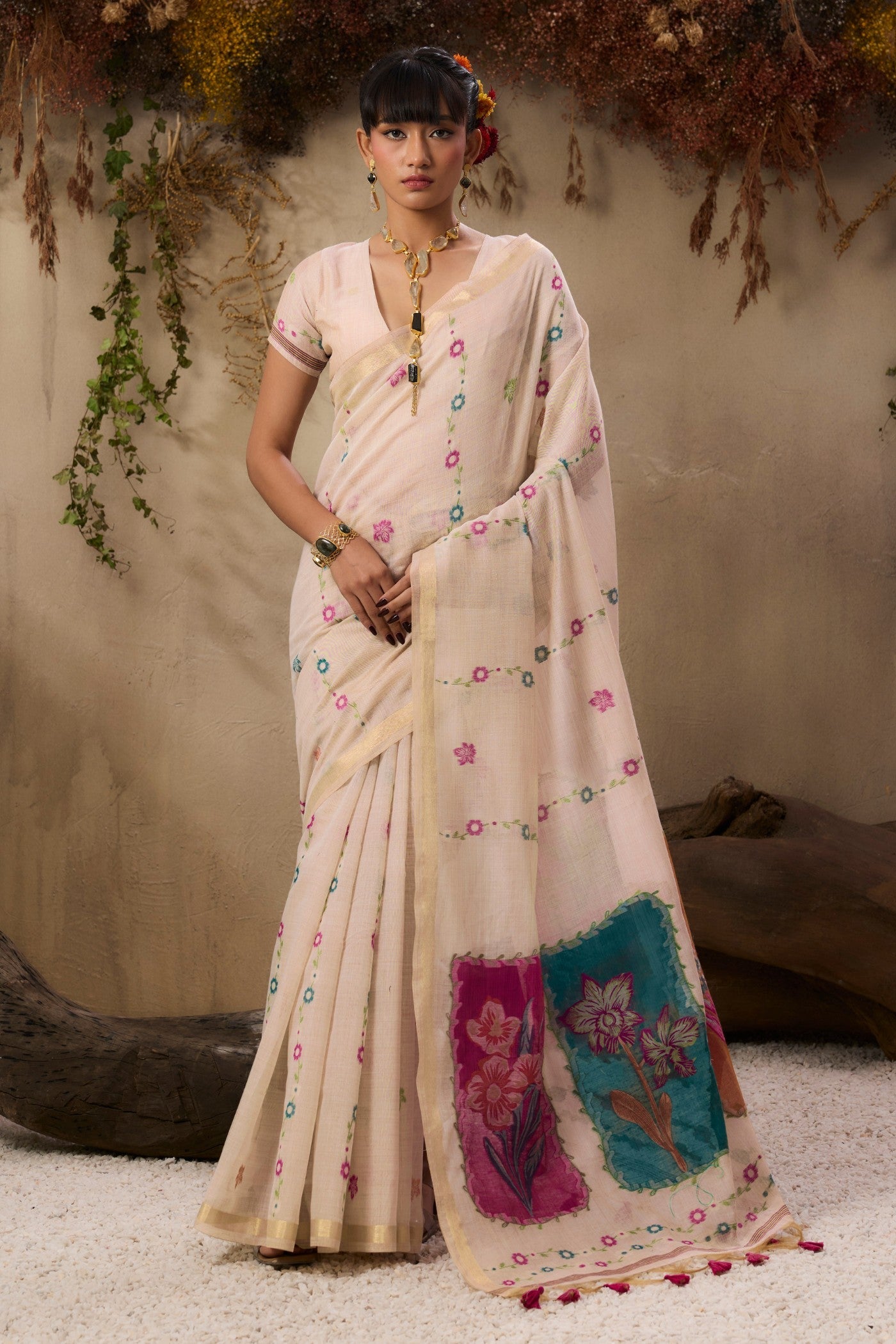Cream Pure Soft Handloom Muga Cotton Saree 