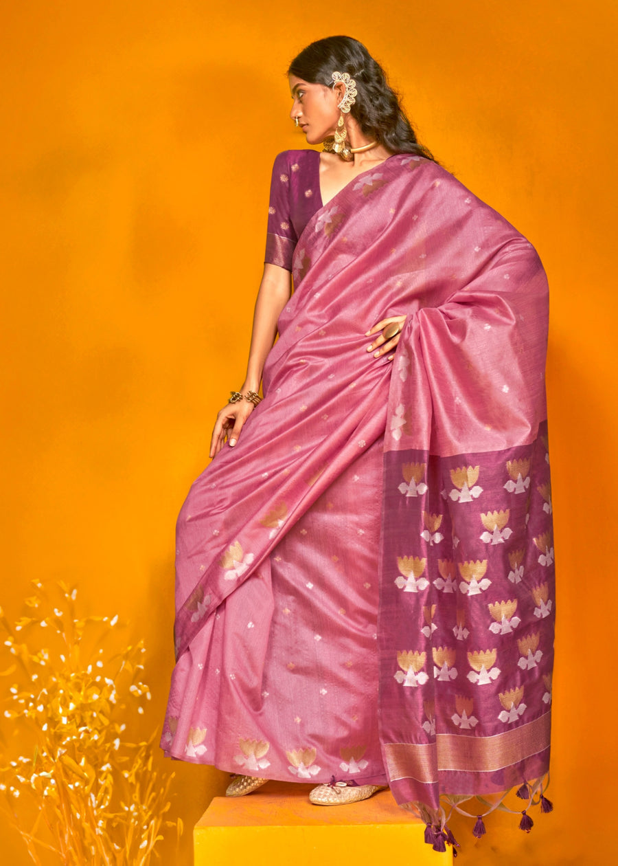 Purple Tussar Handloom Silk Saree 