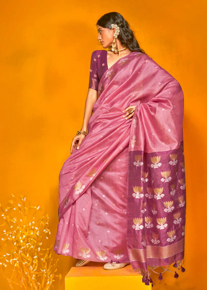 Purple Tussar Handloom Silk Saree 