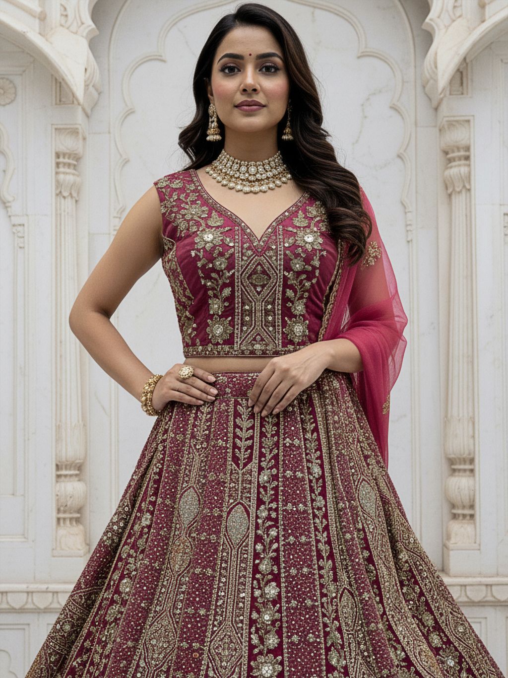 Pink Pure Soft Orgenza Sequins Work Bridal Lehenga Choli