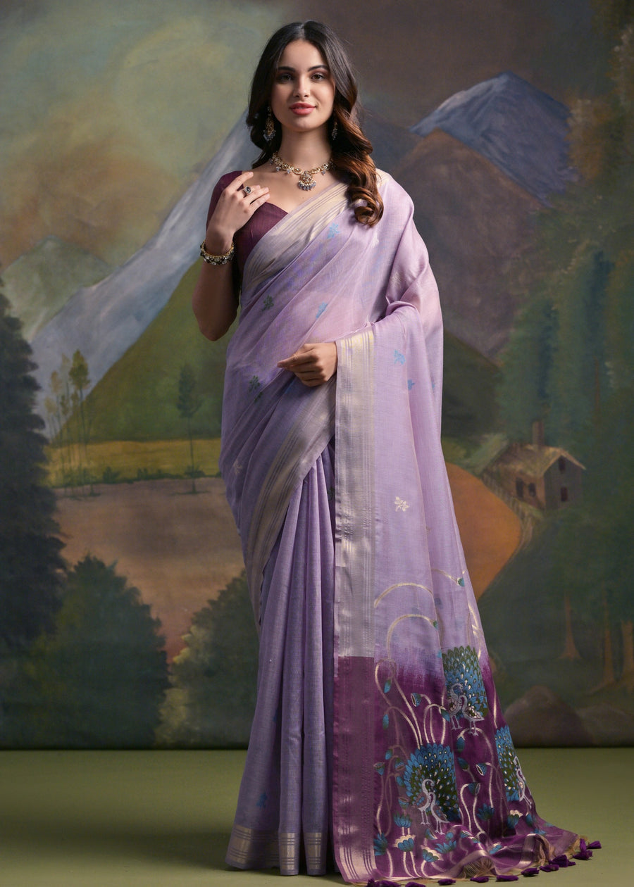 Lavender Pure Soft Munga Handloom Weaving Cotton Saree Cotton saree Anant Tex Exports Pvt.Ltd..