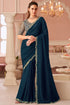 Teal Pure Georgette Silk With Floral Sequins Saree 