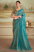 Golden Blue Pure Georgette Silk With Floral Sequins Saree 
