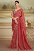 Brick Red Pure Georgette Silk With Floral Sequins Saree 