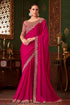 Hot Pink Pure Georgette Satin Silk With Floral Sequins Saree 