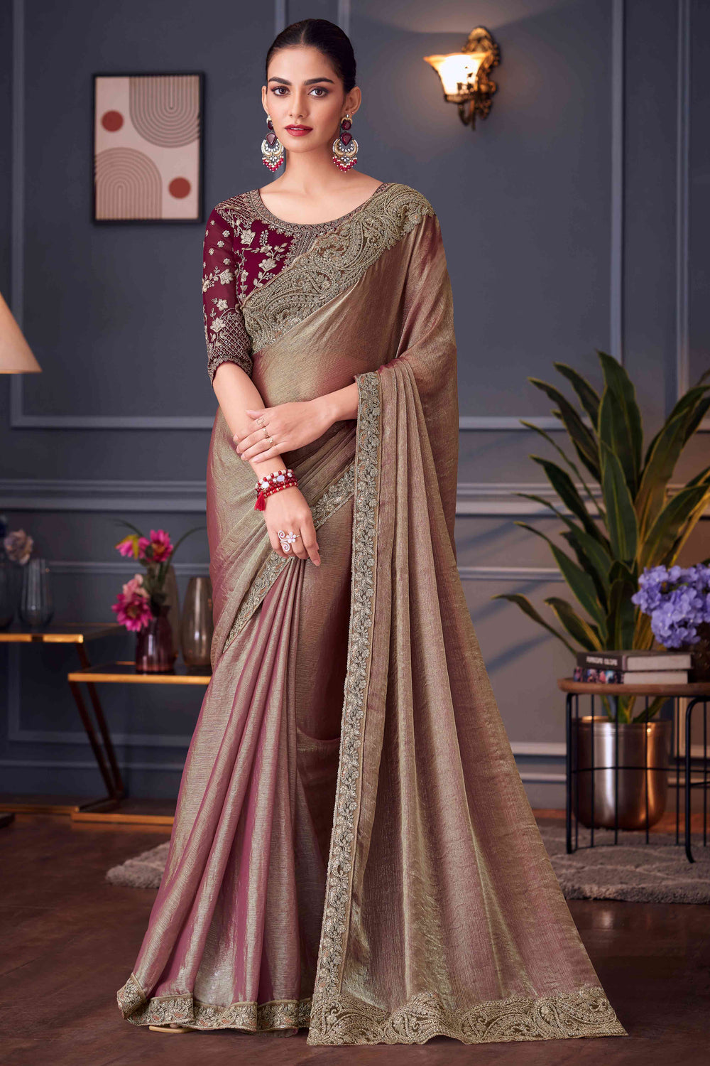 Chikoo Pure Georgette Chiffon With Embroidery Sequins Saree 