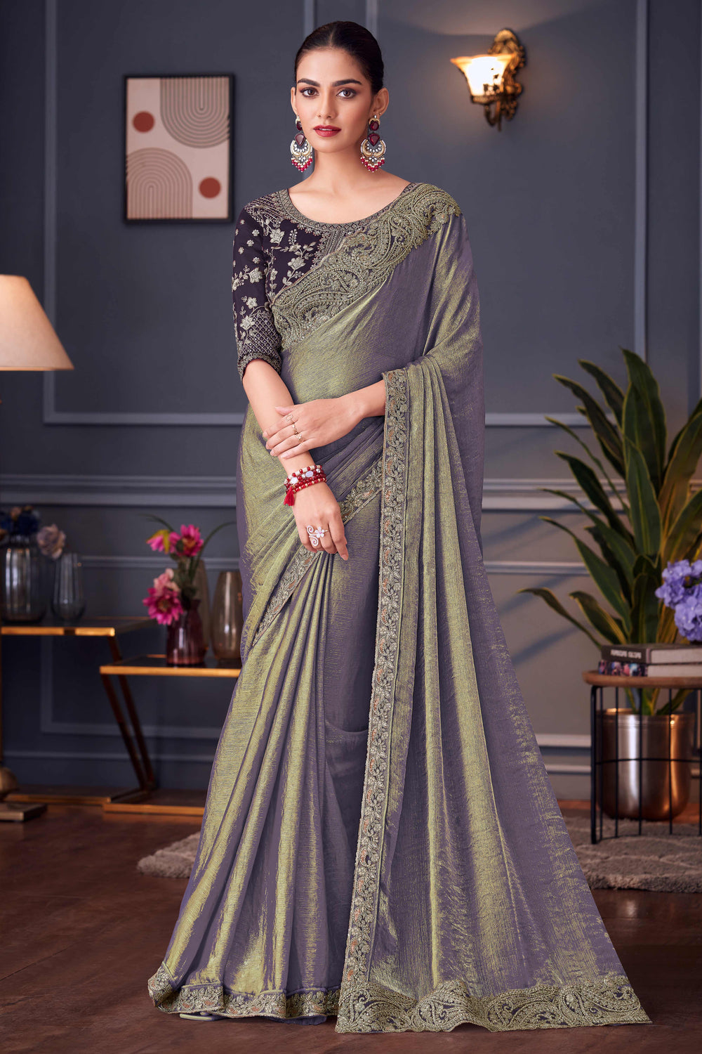 Grey Pure Georgette Chiffon With Embroidery Sequins Saree 