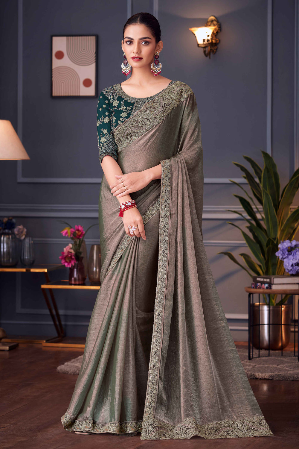 Grey Pure Georgette Chiffon With Embroidery Sequins Saree 