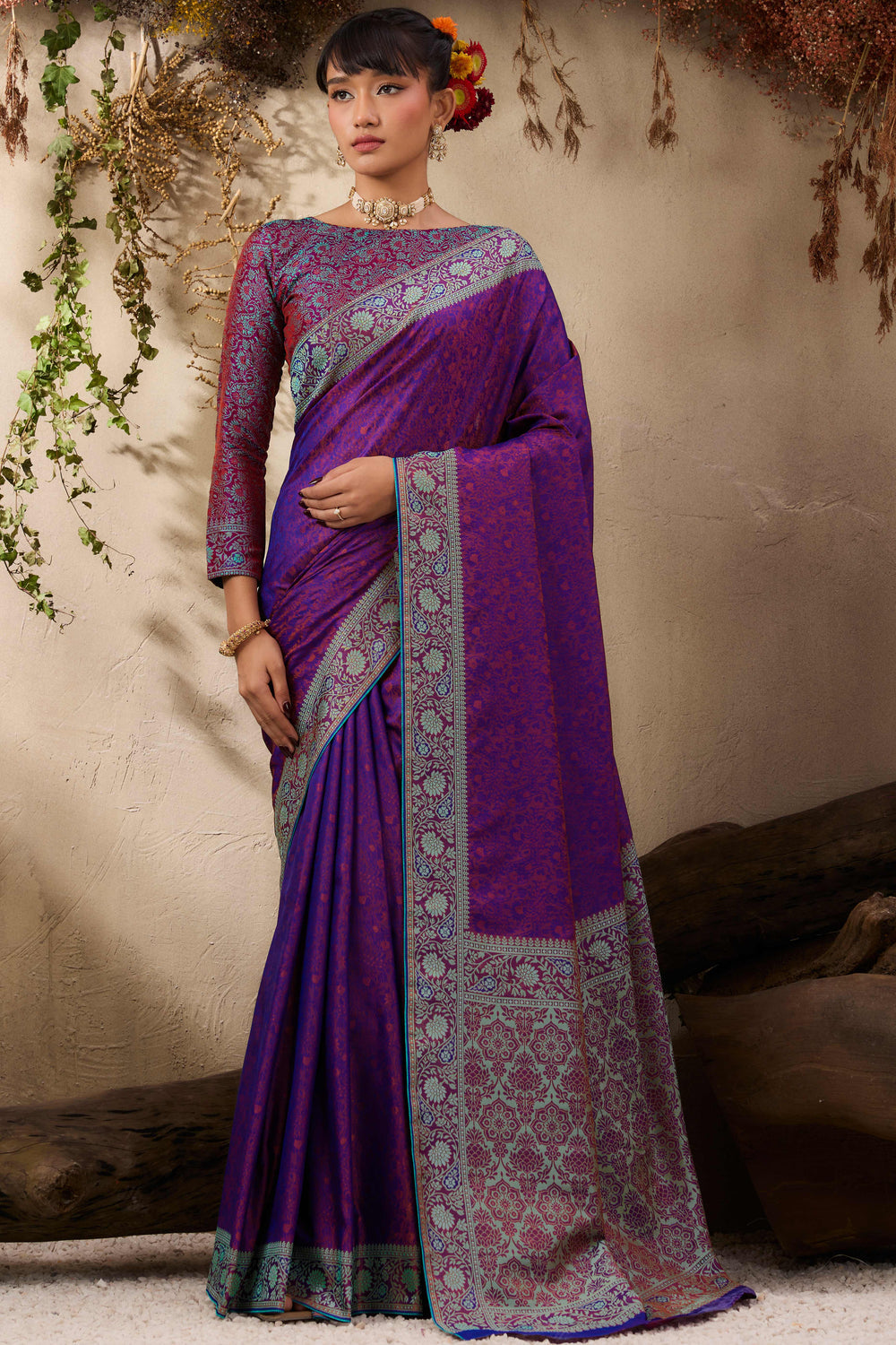 Purple Pure Silk Kanjivaram Handloom Banarasi Saree 