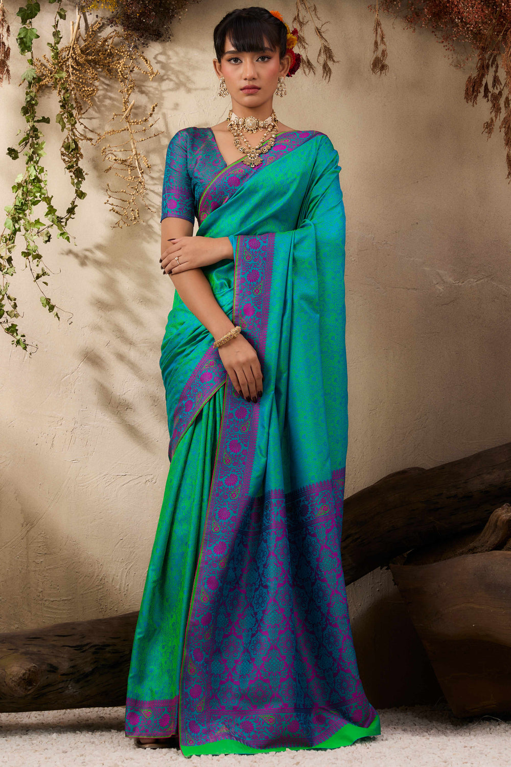 Turquoise Pure Silk Kanjivaram Handloom Banarasi Saree 