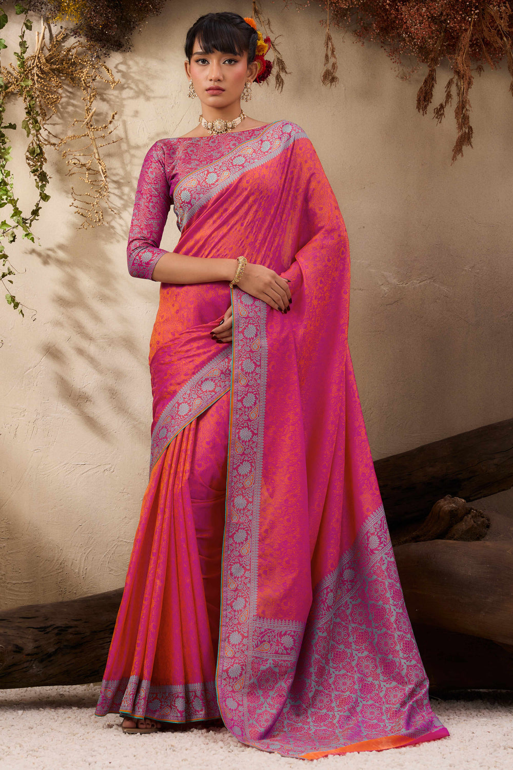 Magenta Pure Silk Kanjivaram Handloom Banarasi Saree 