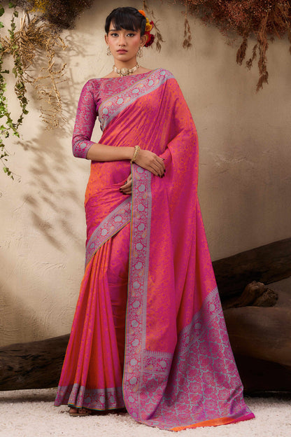 Magenta Pure Silk Kanjivaram Handloom Banarasi Saree 