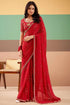 Red Pure Georgette Chiffon Bandhani Print Saree 