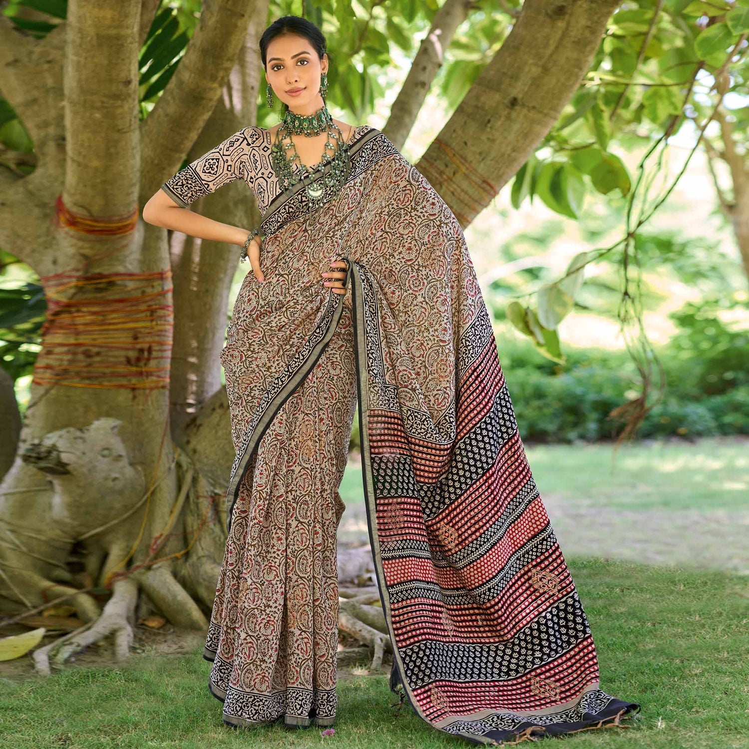 Mulmul Cotton Handblock Print Saree