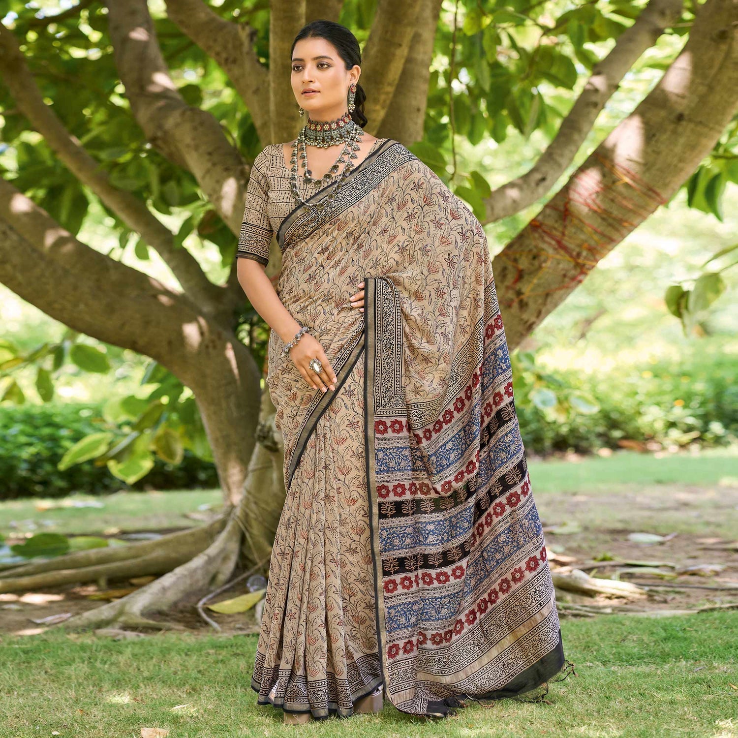 Mulmul Cotton Handblock Print Saree