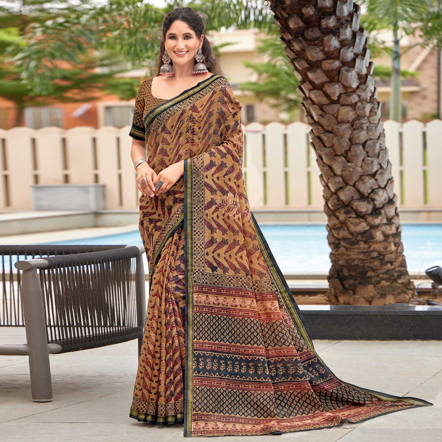 Mulmul Cotton Handblock Print Saree