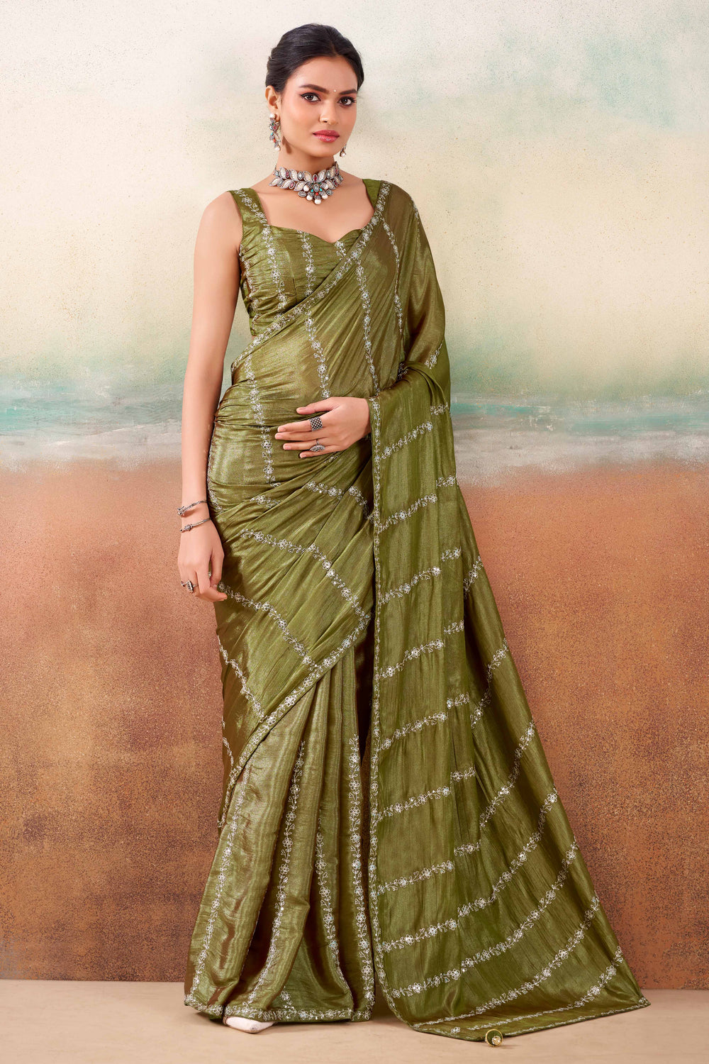 Olive Two Tone Chiffon Saree 