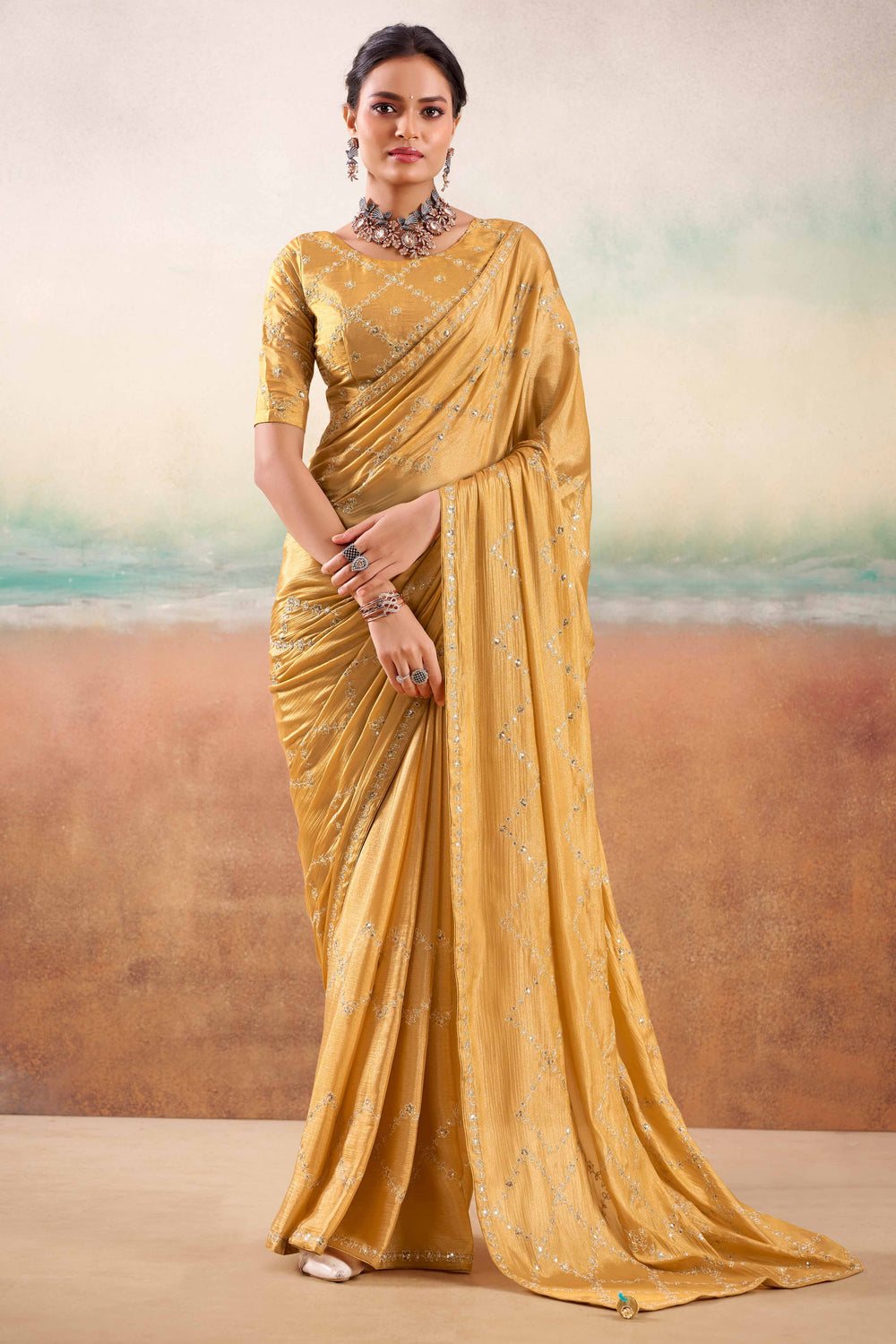 Chikoo Two Tone Chiffon Saree 