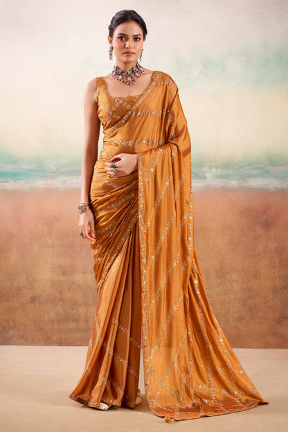 Burnt Orange Two Tone Chiffon Saree 