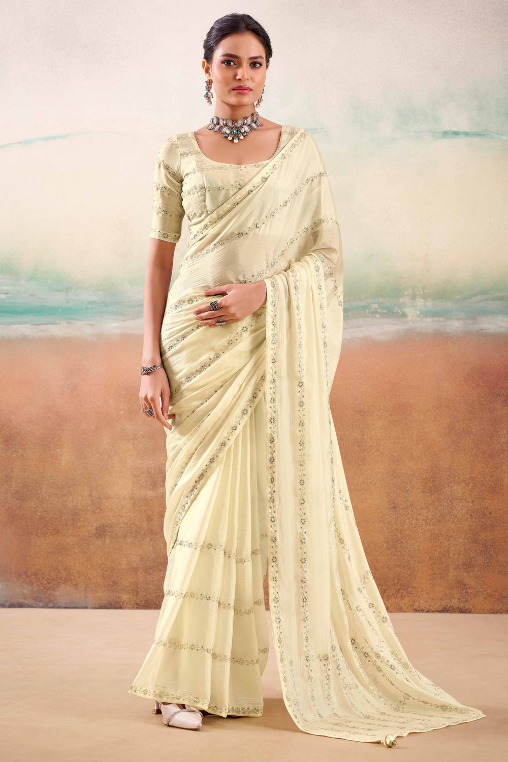 Offwhite Two Tone Chiffon Saree 