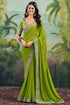Green Bandhani Printed Georgette Saree With Embroidered Border 
