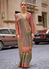 Olive Pure Viscose Silk Blend Foil Print Saree 