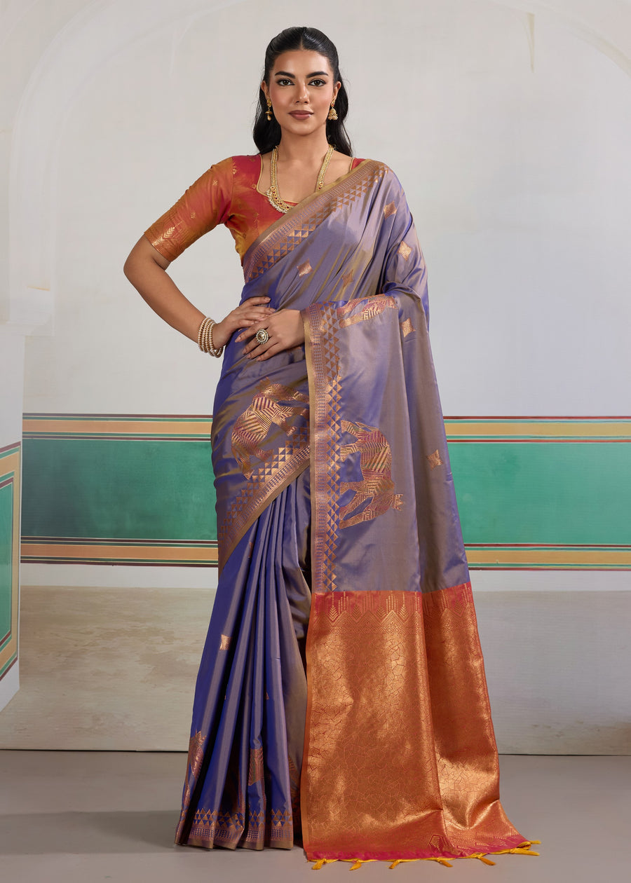 Lavender Pure Soft Silk Handloom Saree Panetar Saree Anant Tex Exports Pvt.Ltd..