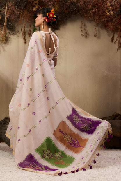 Cream Pure Soft Handloom Muga Cotton Saree 