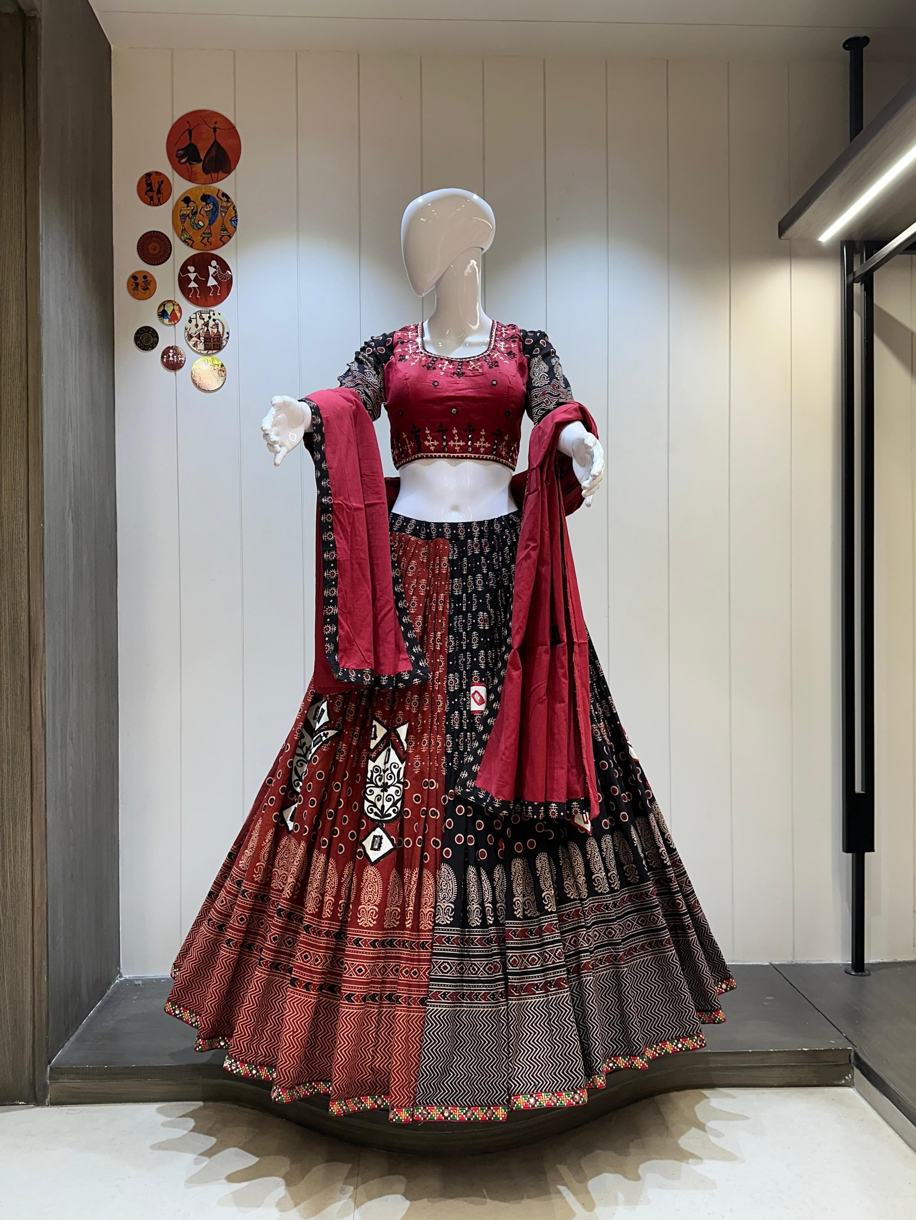 Maroon cotton chaniya choli with dupatta for garba 