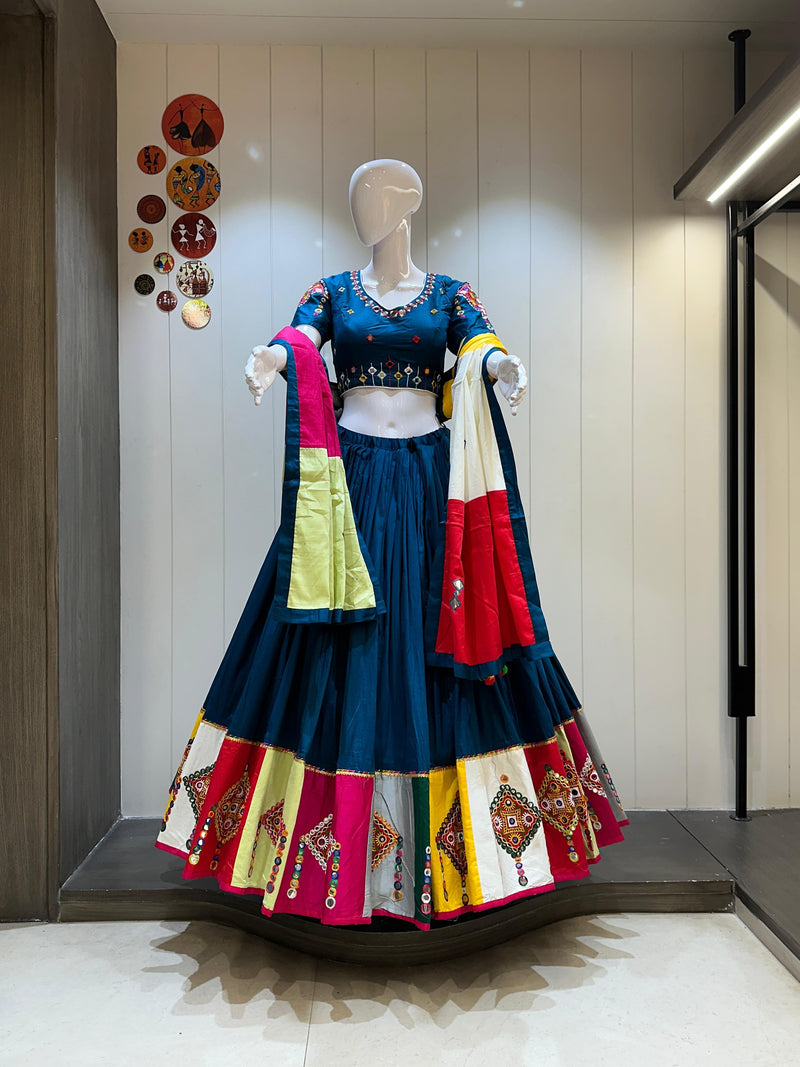 Blue Jaam cotton chaniya choli with Gamthi and mirror work