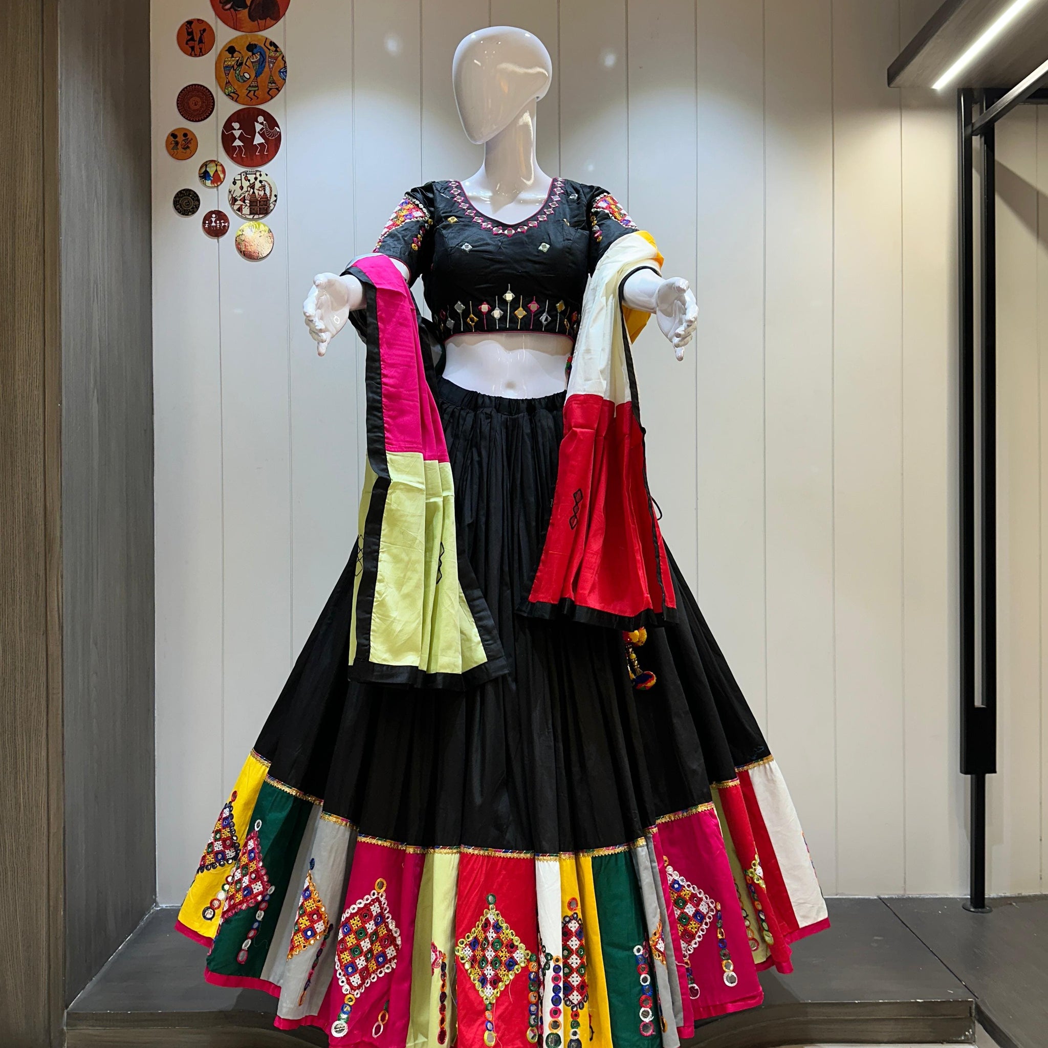 Black traditional Gamthi work chaniya choli set