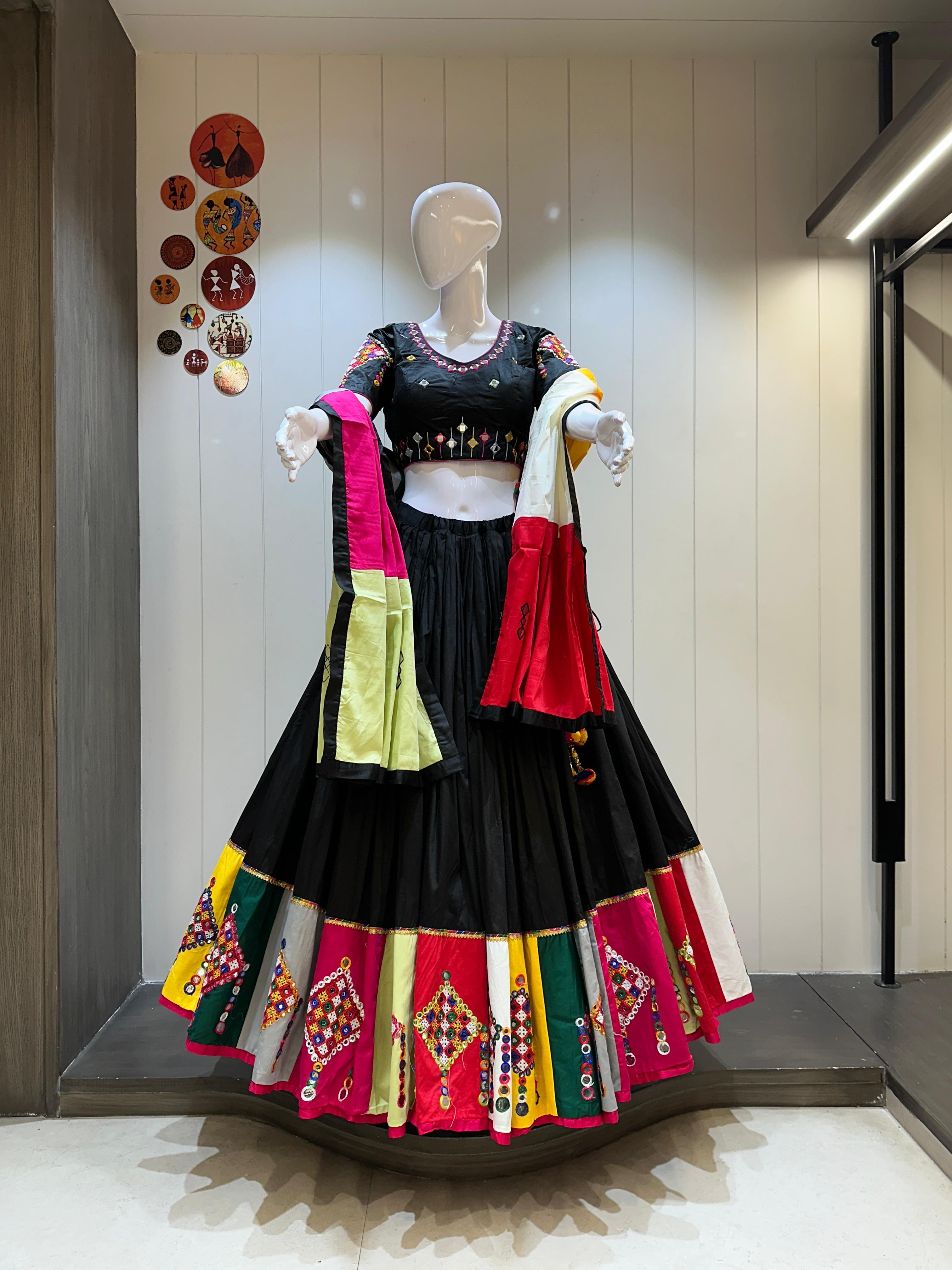 Black traditional Gamthi work chaniya choli set