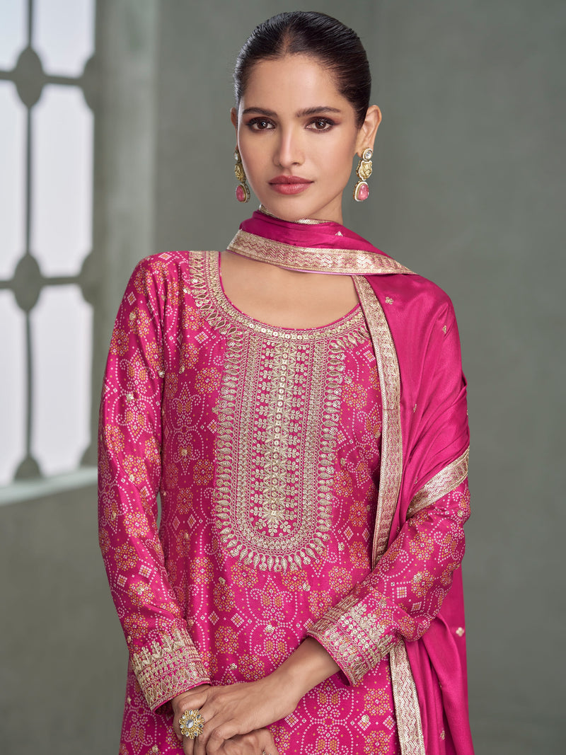 Magenta Sharara Suit with Handwork and Dupatta
