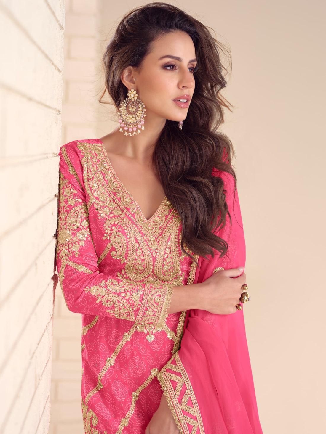 Pink embroidered sharara suit with handwork