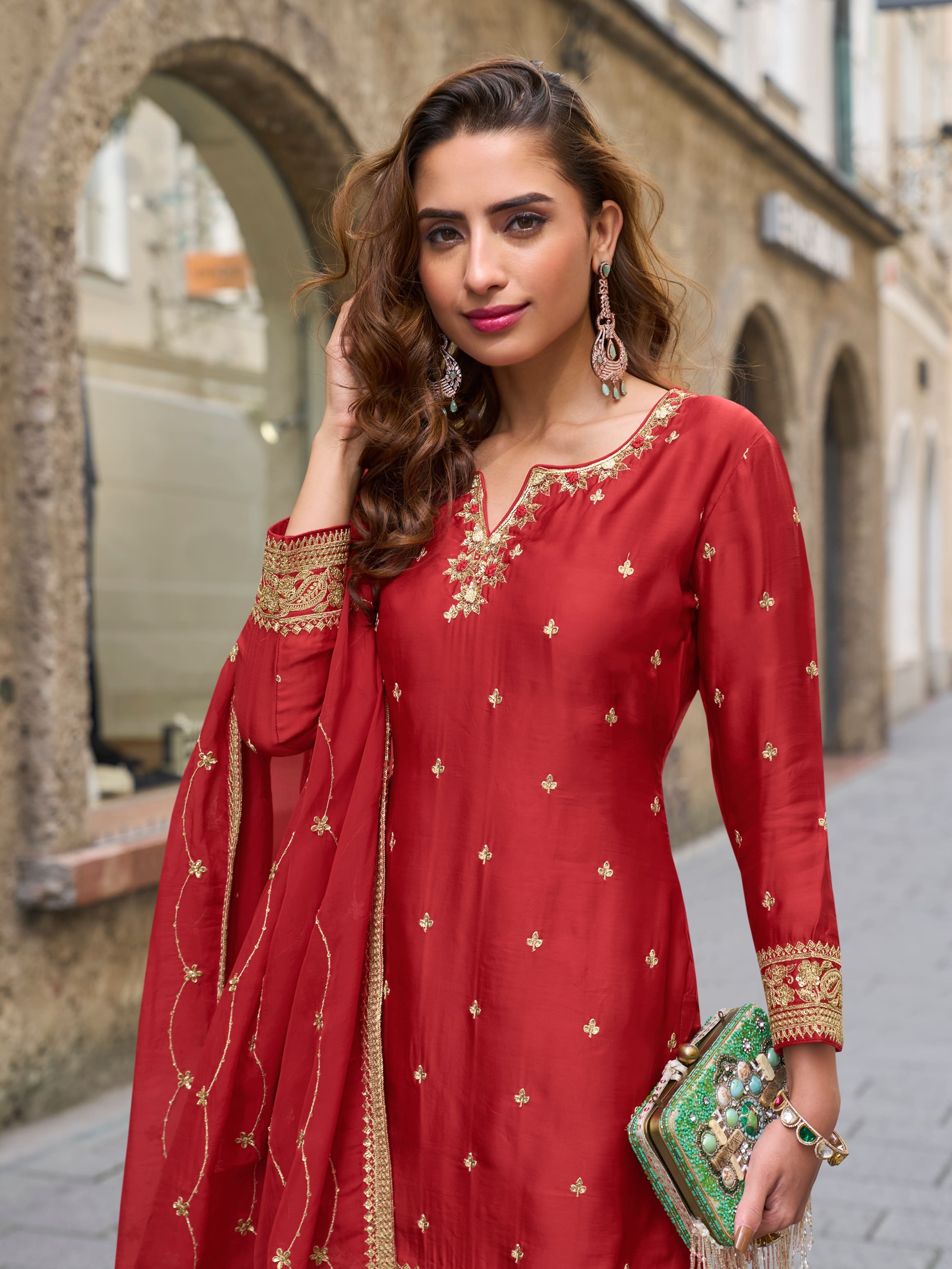 Wedding wear maroon sharara suit with dupatta