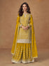 Yellow Chinnon Silk Embroidered Sharara Suit with dupatta, festive wear outfit for women