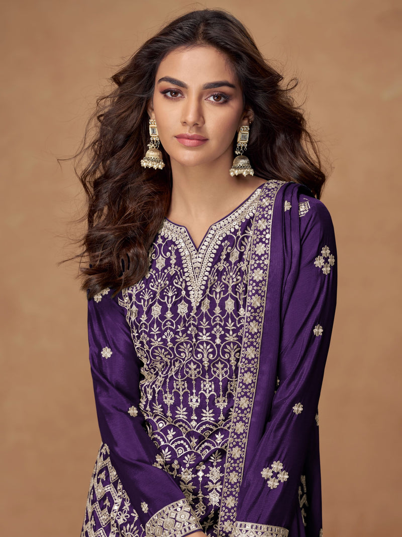 Designer Purple Sharara Set with dupatta, festive party wear
