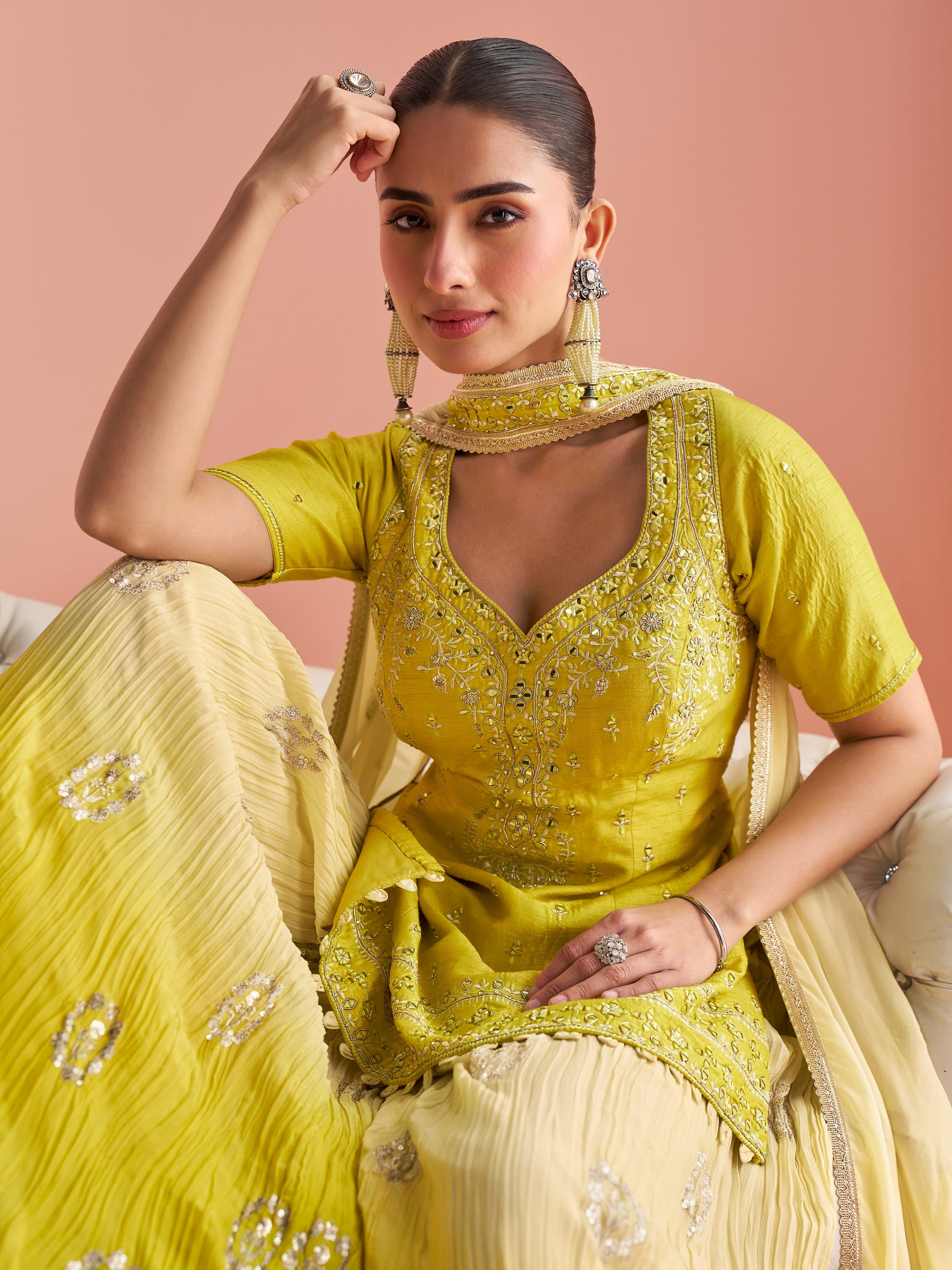 Traditional festive yellow palazzo outfit for women