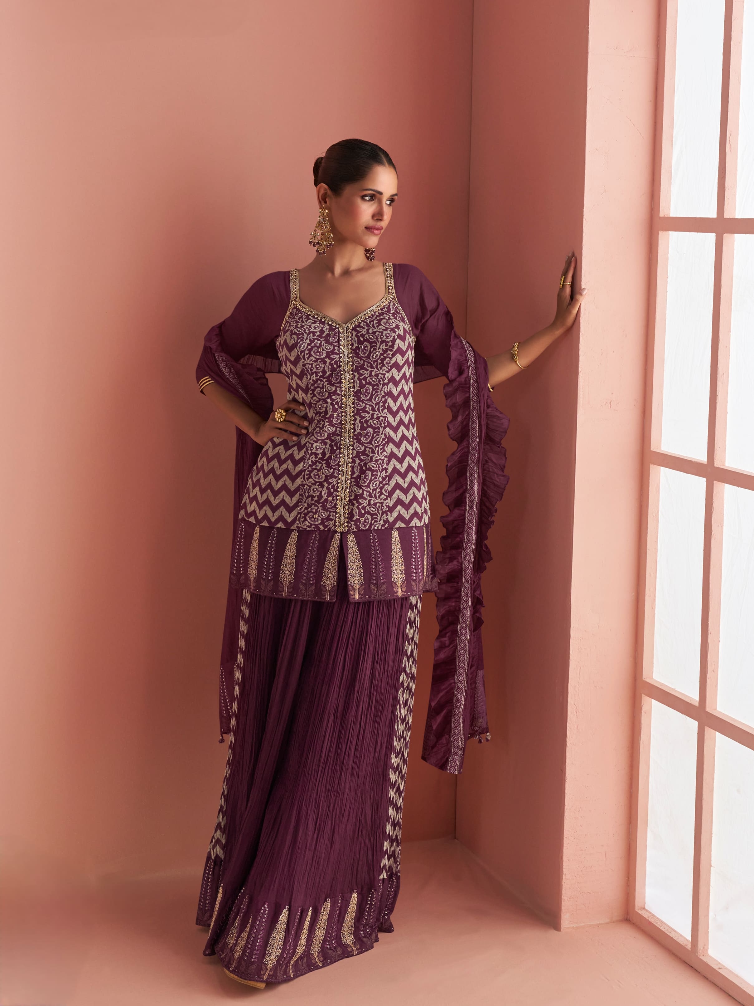 Designer purple palazzo dress with matching dupatta