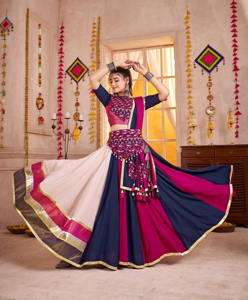 Multicolor Cotton Chaniya Choli with Mirror & Kutchi Work