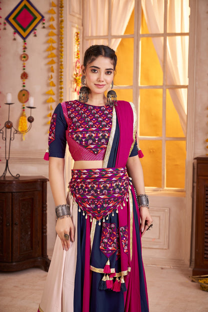 Multicolor Cotton Chaniya Choli with Mirror &amp; Kutchi Work