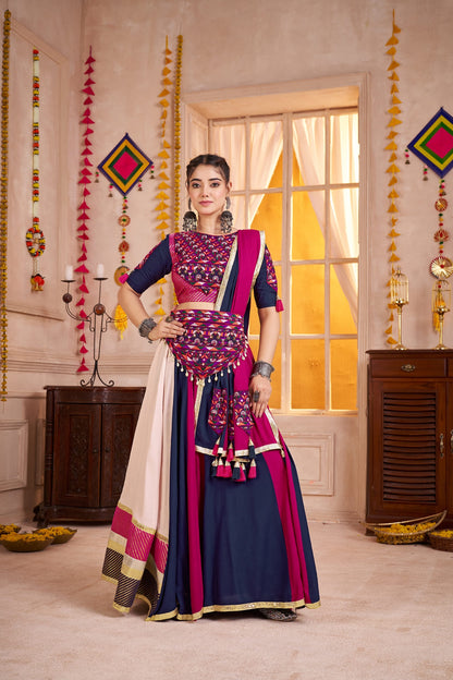 Multicolor Cotton Chaniya Choli with Mirror &amp; Kutchi Work