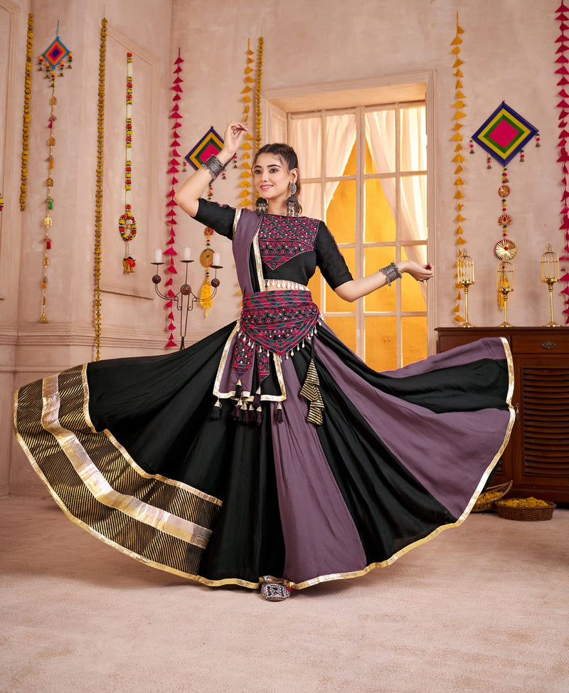 Black & Grey Multicolor Chaniya Choli with Kutchi Mirror Work